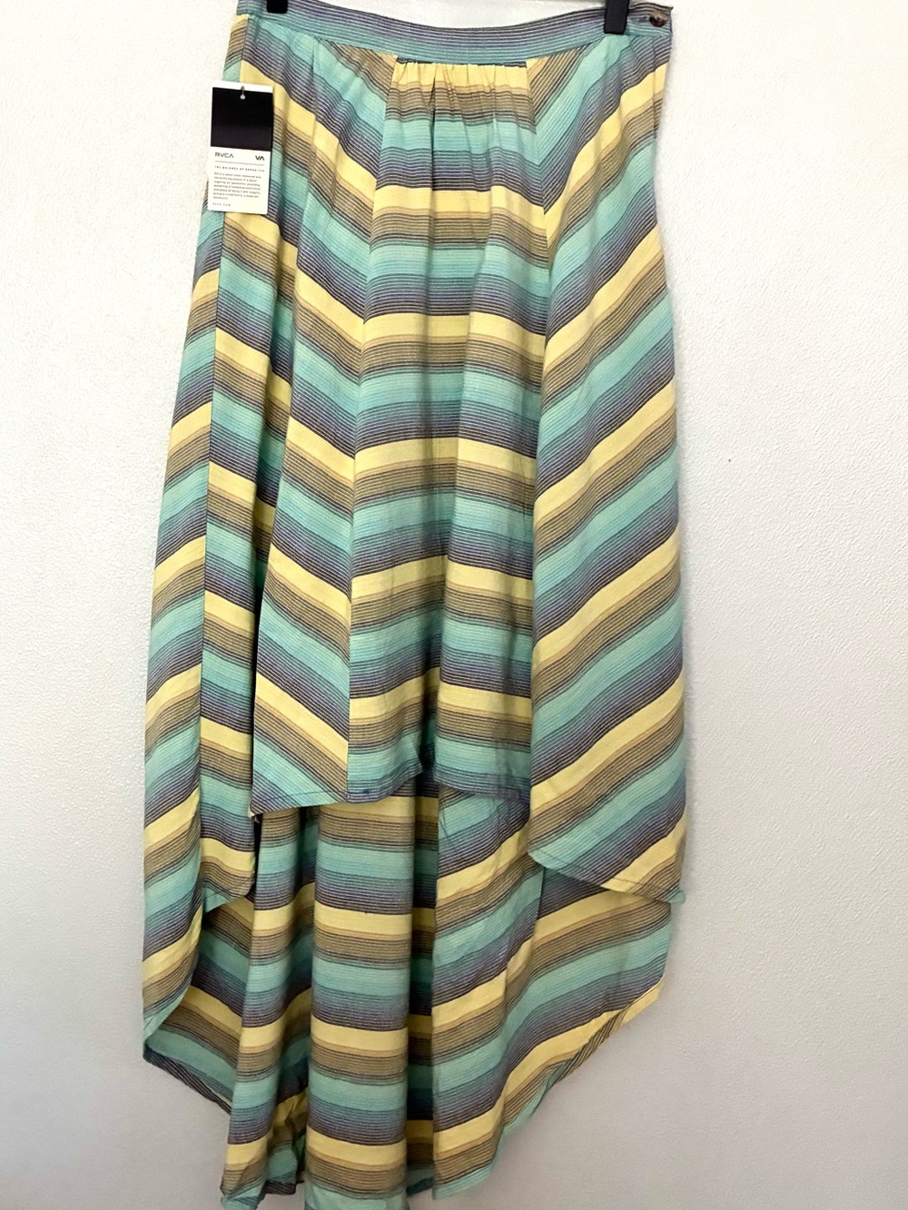 RVCA Striped Midi Skirt Green Yellow Blue Boho Coastal Beach